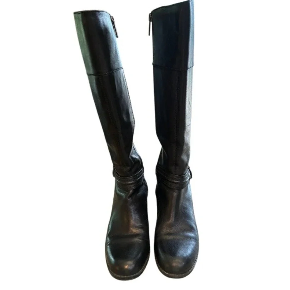 Bandolino Carlita Riding Boots Women 7.5 Black Excellent Leather‎ Tall Knee High